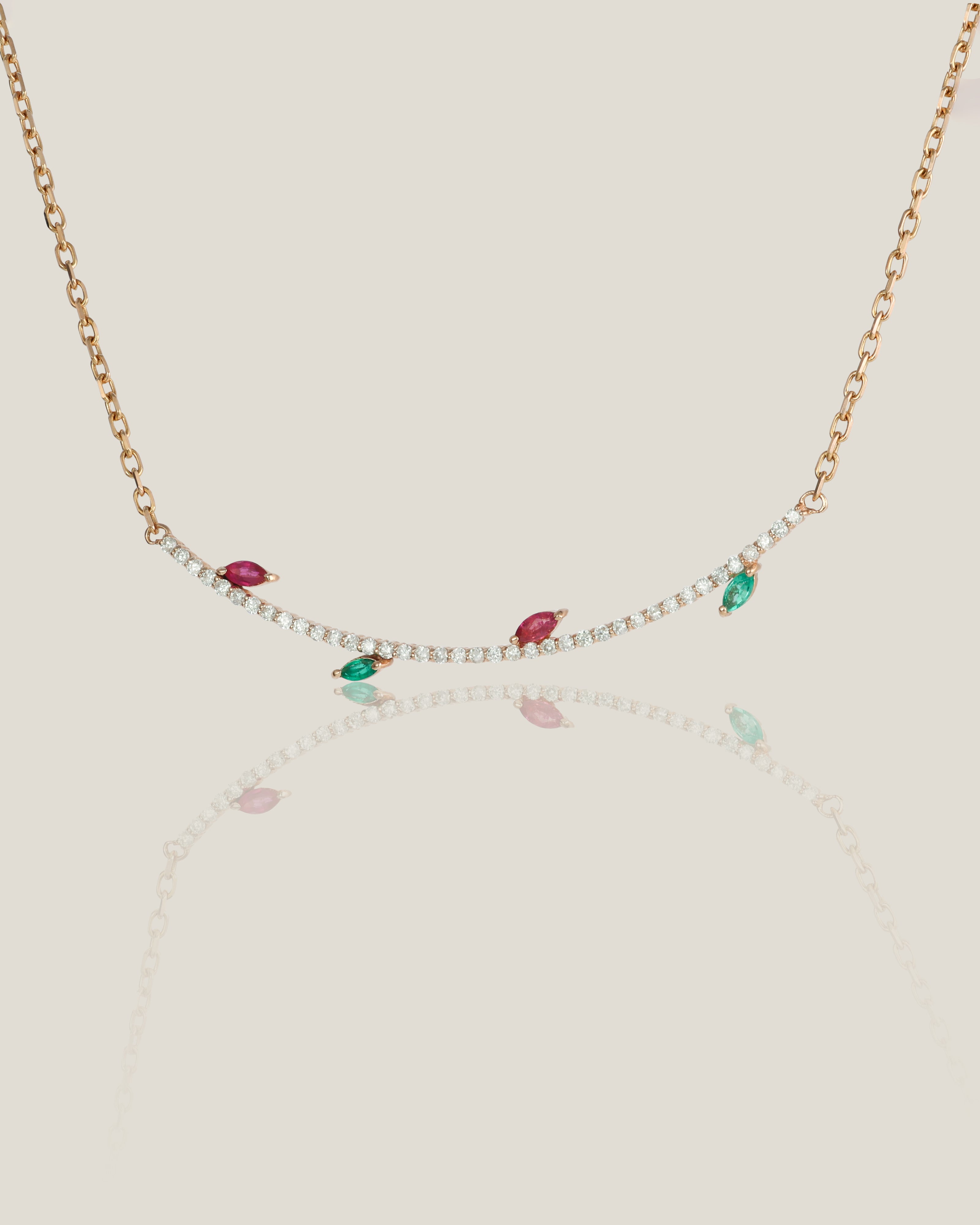 Colored Stones Diamond Pendant | White Diamond 0.16 Carats, Emerald 0.06 Carats, Ruby 0.06 Carats