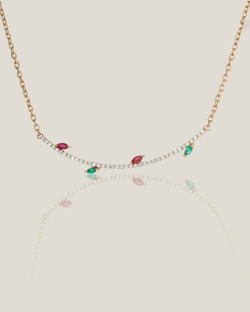 Colored Stones Diamond Pendant | White Diamond 0.16 Carats, Emerald 0.06 Carats, Ruby 0.06 Carats