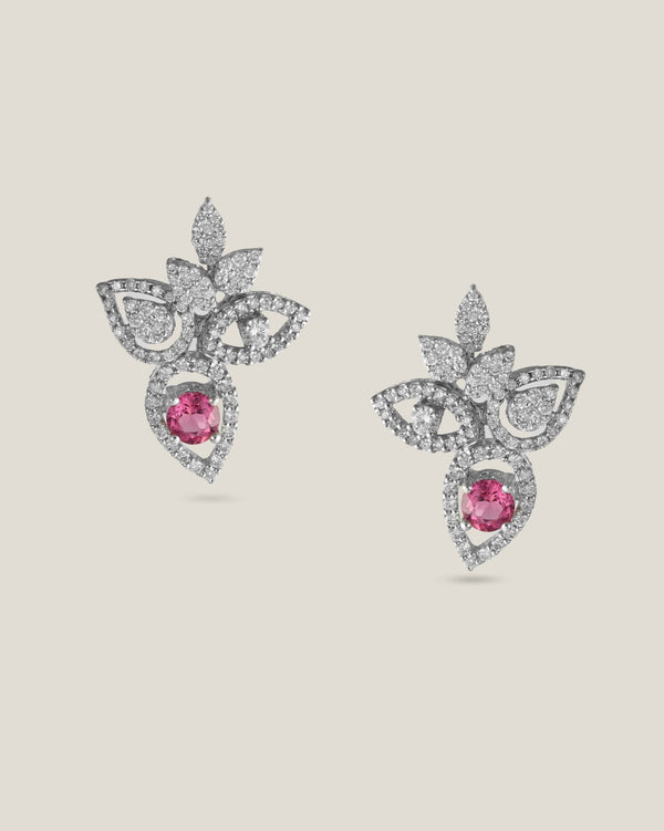 Diamond Earrings With Pink Tourmaline Stone | 1.16ct, 6.48g