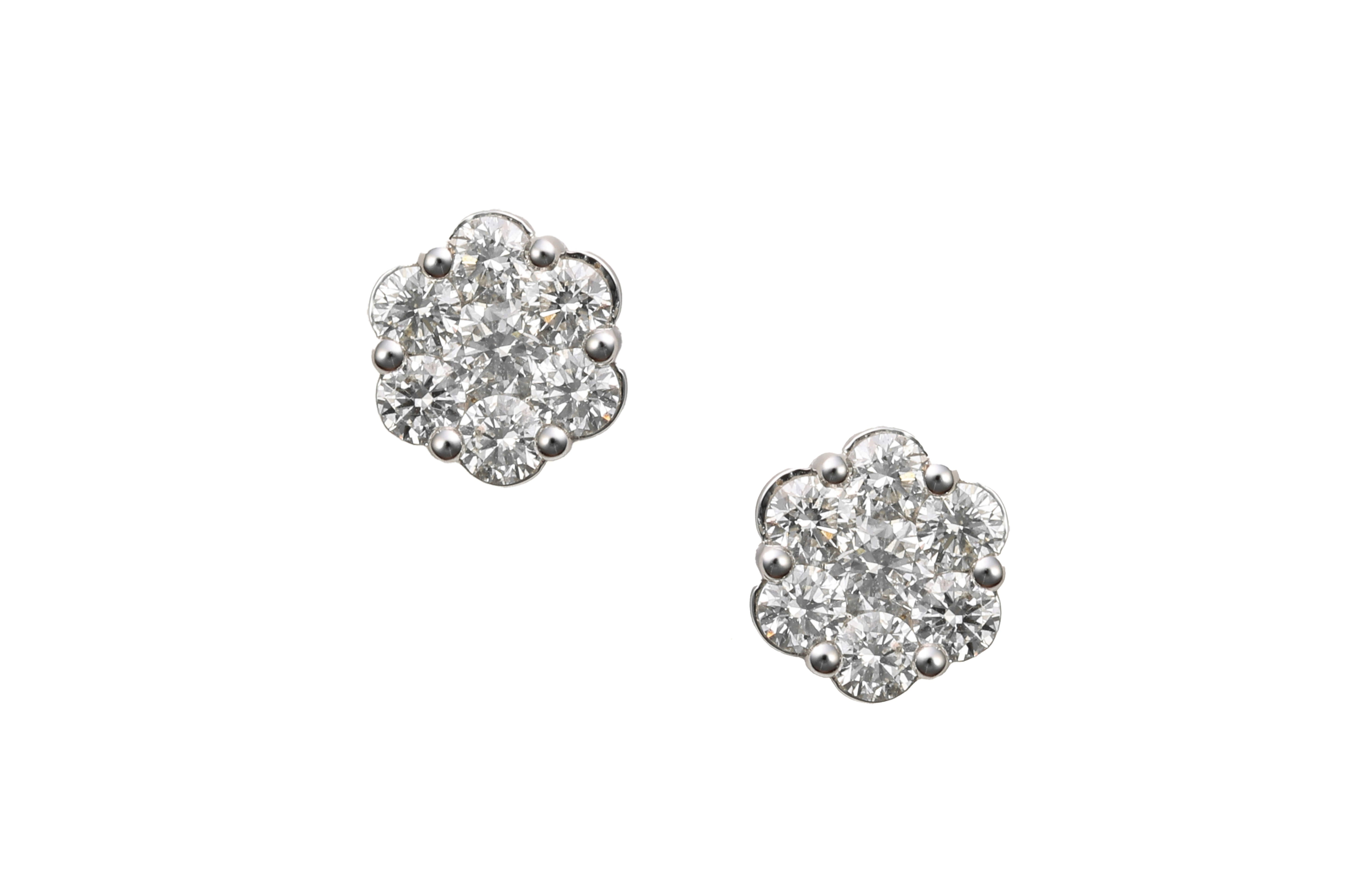 Flower Shape Diamond Earrings HRD certified | 1.92ct, 3.64g