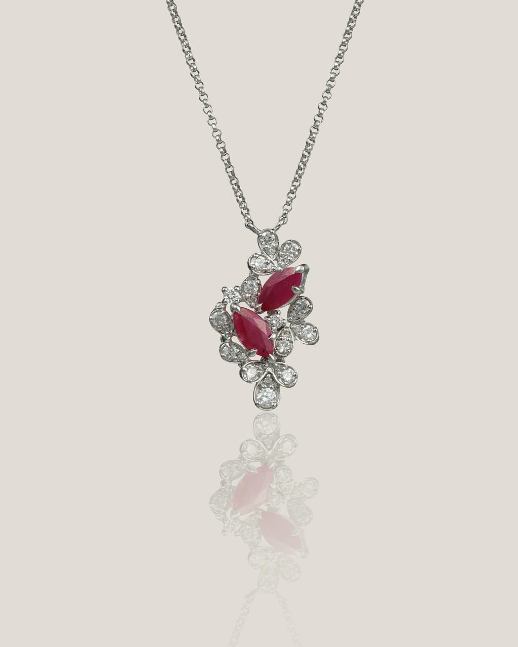 Ruby Diamond Pendant | White Diamond 0.39 Carats, Ruby 0.88 Carats, 4.61g