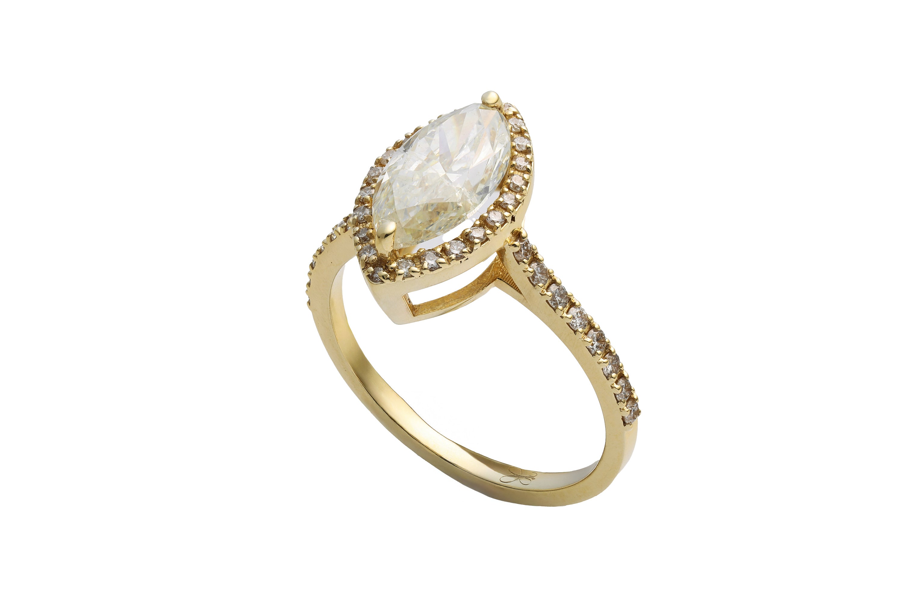 Marquise Shaped Fancy Yellow Diamond Solitaire Ring |  1.94 carats, 3.37g