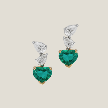Emerald Diamond Earrings | White Diamond 1.55 Carats, Emerald 3.14 Carats, 6.59g