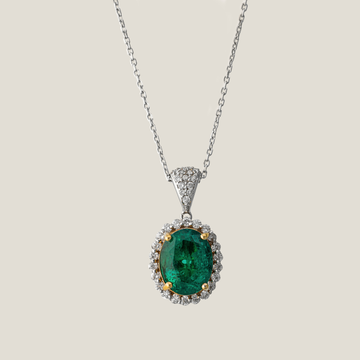 Emerald Diamond Pendant | White Diamond 0.40 Carats,  Emerald 3.40 Carats, 5.03g