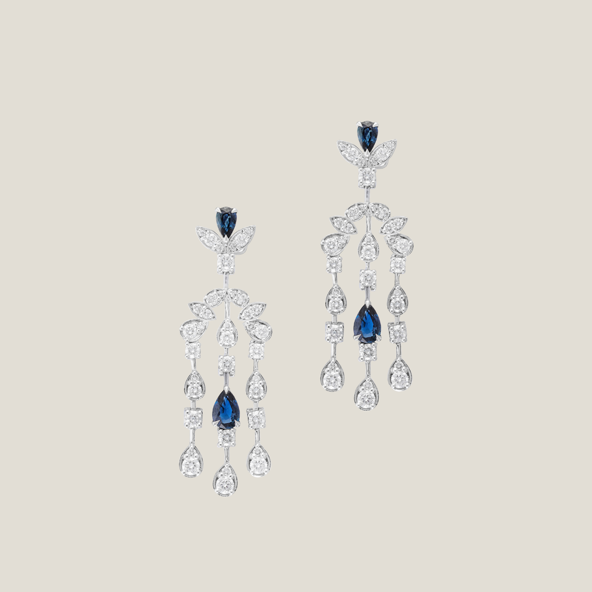 Sapphire Diamond Earrings | White Diamond 2.16 Carats, Sapphire 1.32 Carats, 9.35g