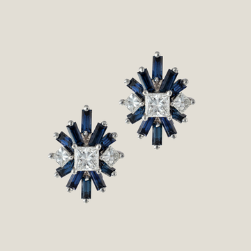 Sapphire Diamond Earrings | White Diamond 0.76 Carats, Sapphire 1.47 Carats, 5.43g