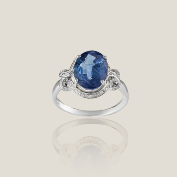 Sapphire Diamond Ring | White Diamond 0.14 Carats, Sapphire 4.90 Carats, 3.18g