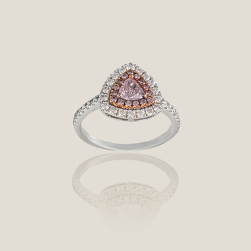 Natural Pink Triangle Shape Diamond Ring | Colored Stones 0.34 Carats, Colored Stones 0.13 Carats, White Diamond 0.51 Carats, 3.46g