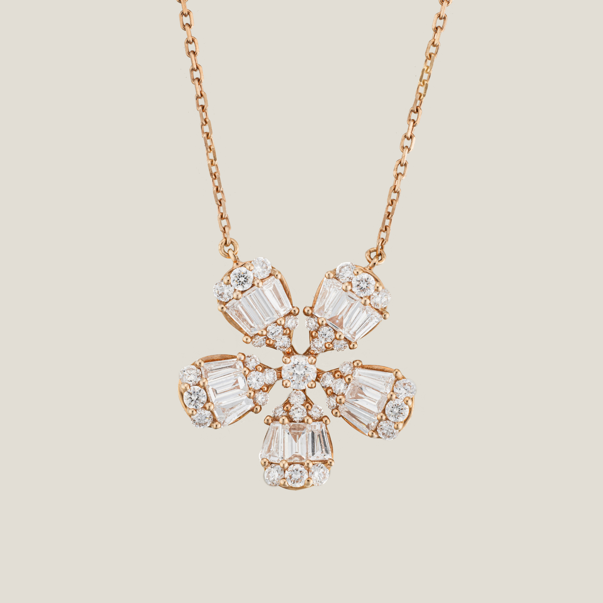 Flower Diamond Pendant | White Diamond 0.426 Carats, Baguettes 0.545 Carats, 3.68g
