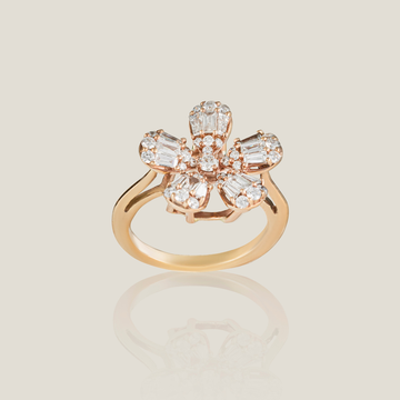Flower Pink Gold Diamond Ring | White Diamond 0.291 Carats, Baguette 0.412 Carats, 3.22g