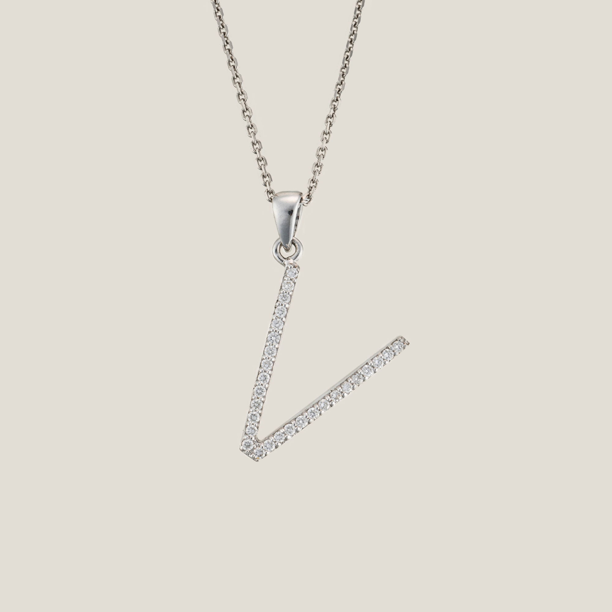 Diamond Letter V Pendant |  White Diamond 0.17 Carats,  2.9g