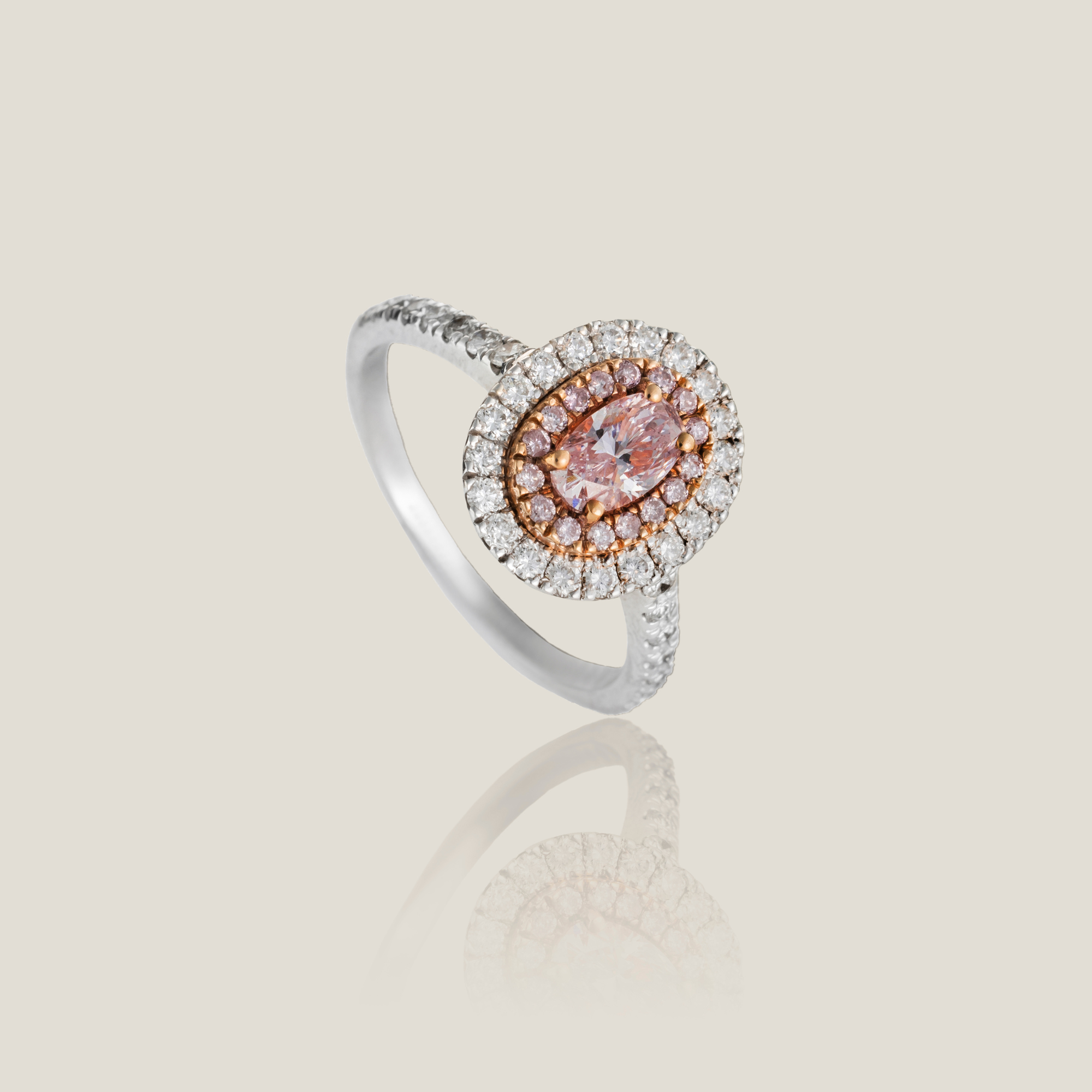 Natural Pink Diamond Ring | Stone 0.51 Carats, Fancy Pink Stone Stone 0.13 Carats, White Diamond 0.48 Carats, 3.62g