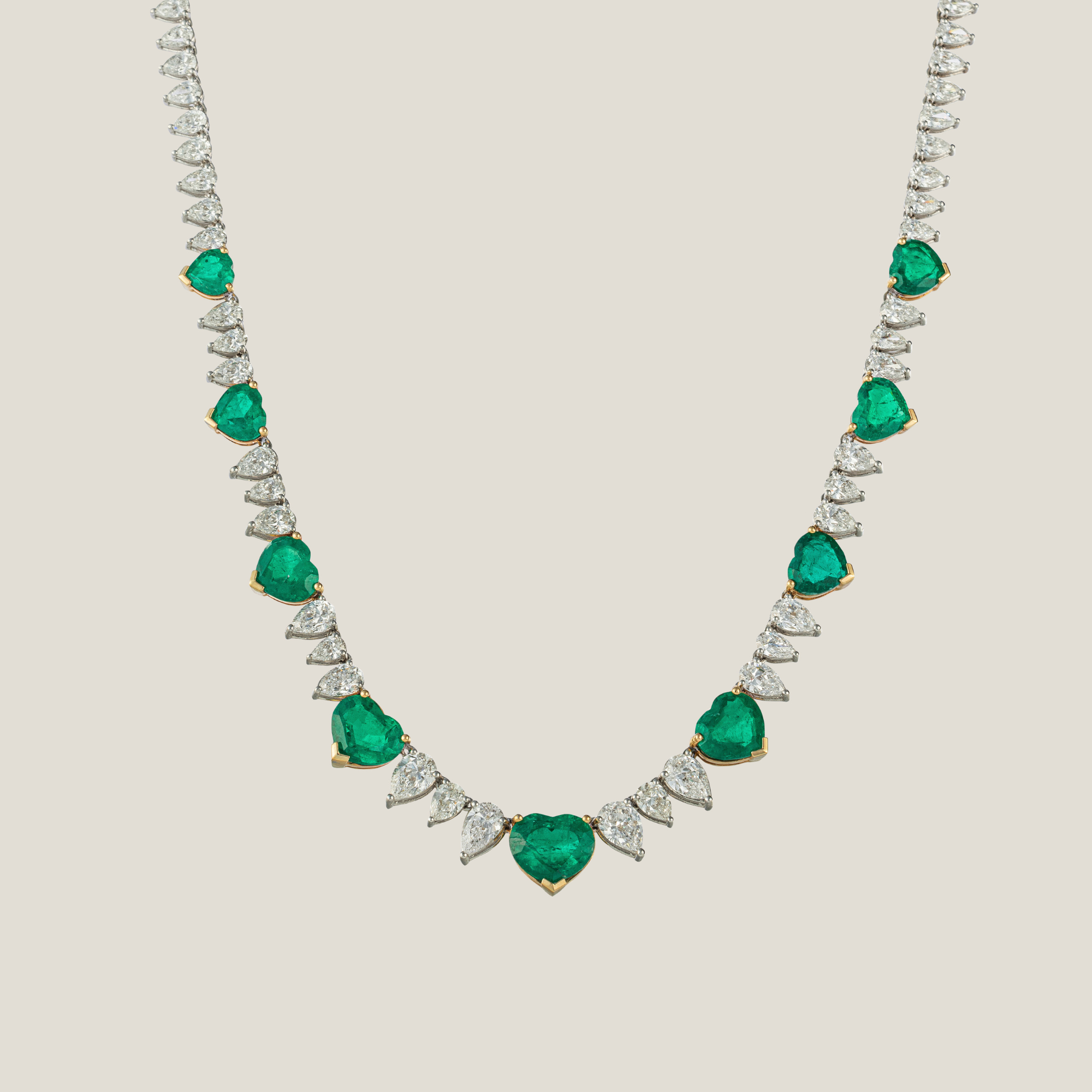 Emerald Diamond Necklace | White Diamond 18.65 Carats, Emerald 18.50 Carats, 42.16g