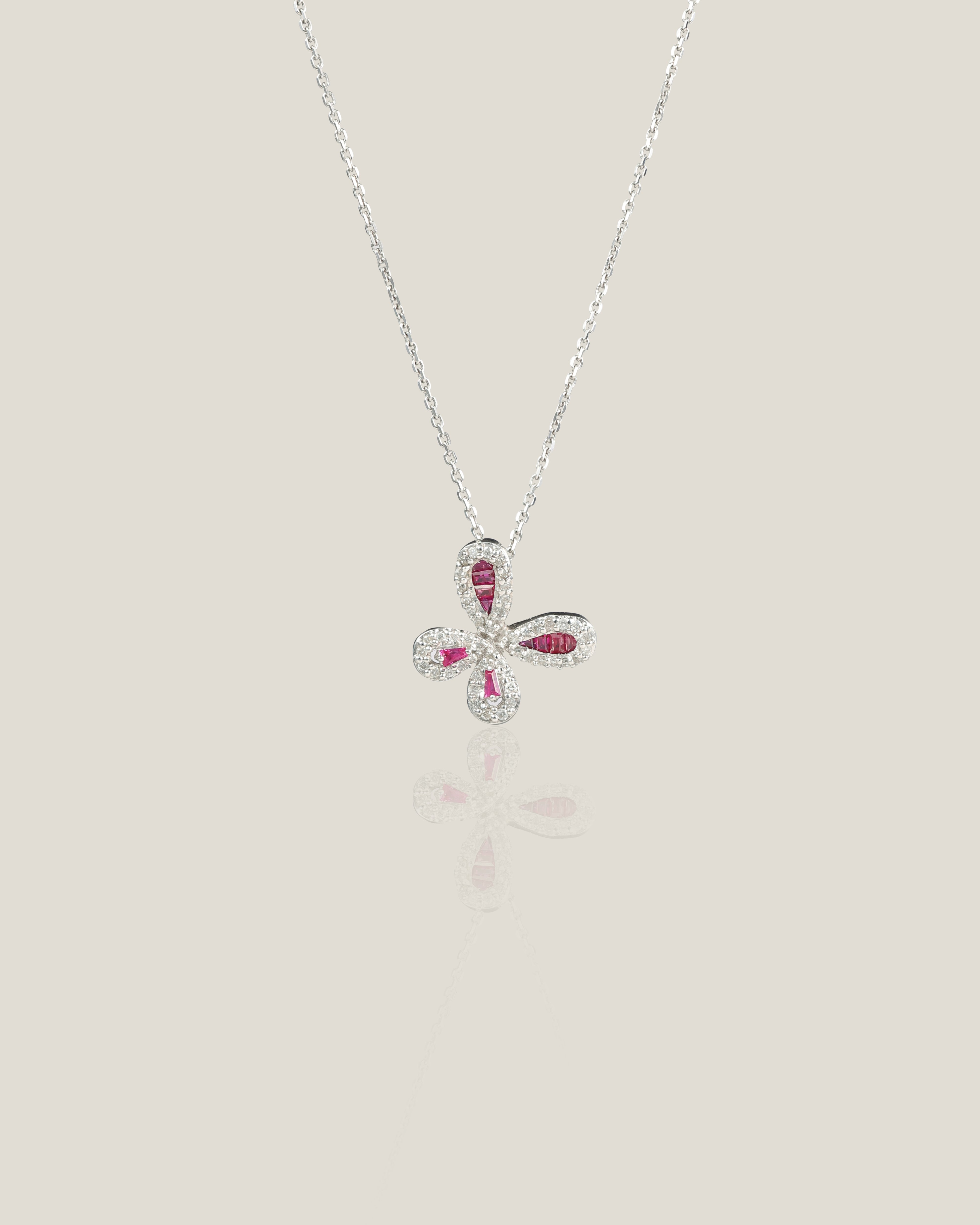 Ruby Butterfly Diamond Pendant | White Diamond &nbsp;0.21 carats, Ruby 0.26 carats, 3.4g