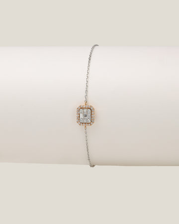 White Diamond Bracelet Rectangular Shape | White Diamond 0.1 carat, Princess cut 0.05 carats, Baguette 0.11 carats, 1.97g