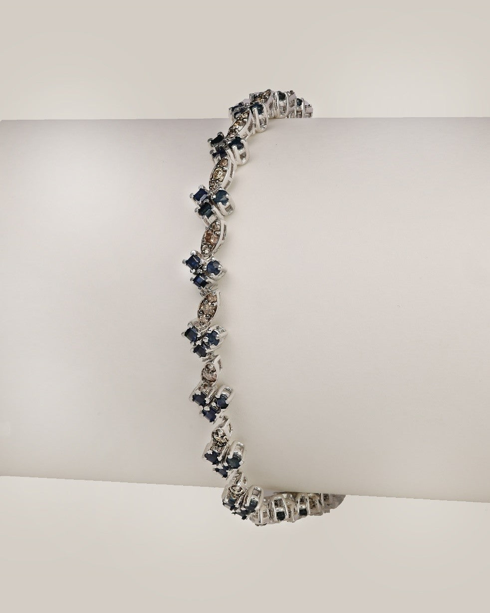White Gold Light Brown Diamond Triplets Sapphire Bracelet | 1.08 carats, 11.79g