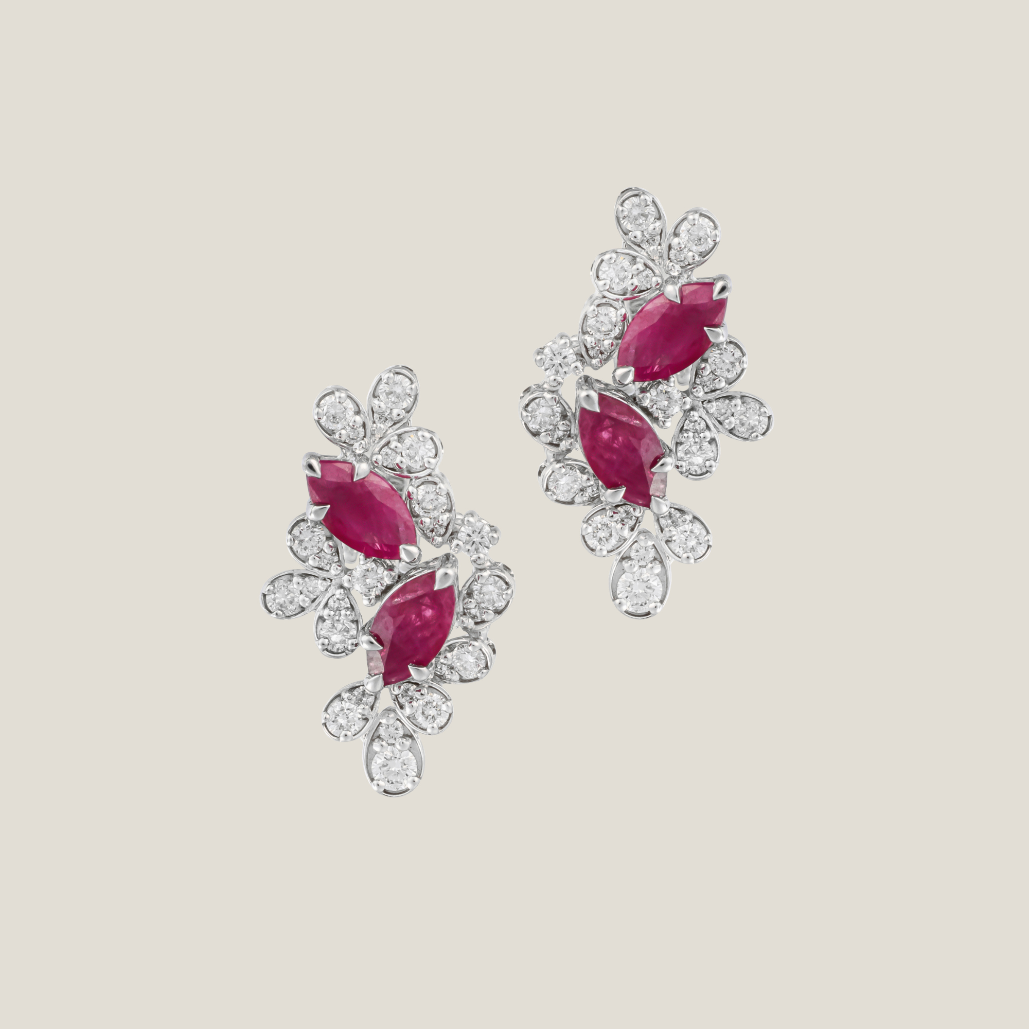 Ruby Diamond Earrings | White Diamond 0.76 Carats, 6.98g