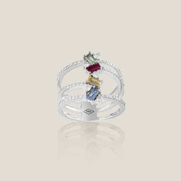 Colored Stones Diamond Ring | White Diamond 0.48 Carats, Ruby 0.12 Carats, Sapphire 0.12 Carats, 5.63g