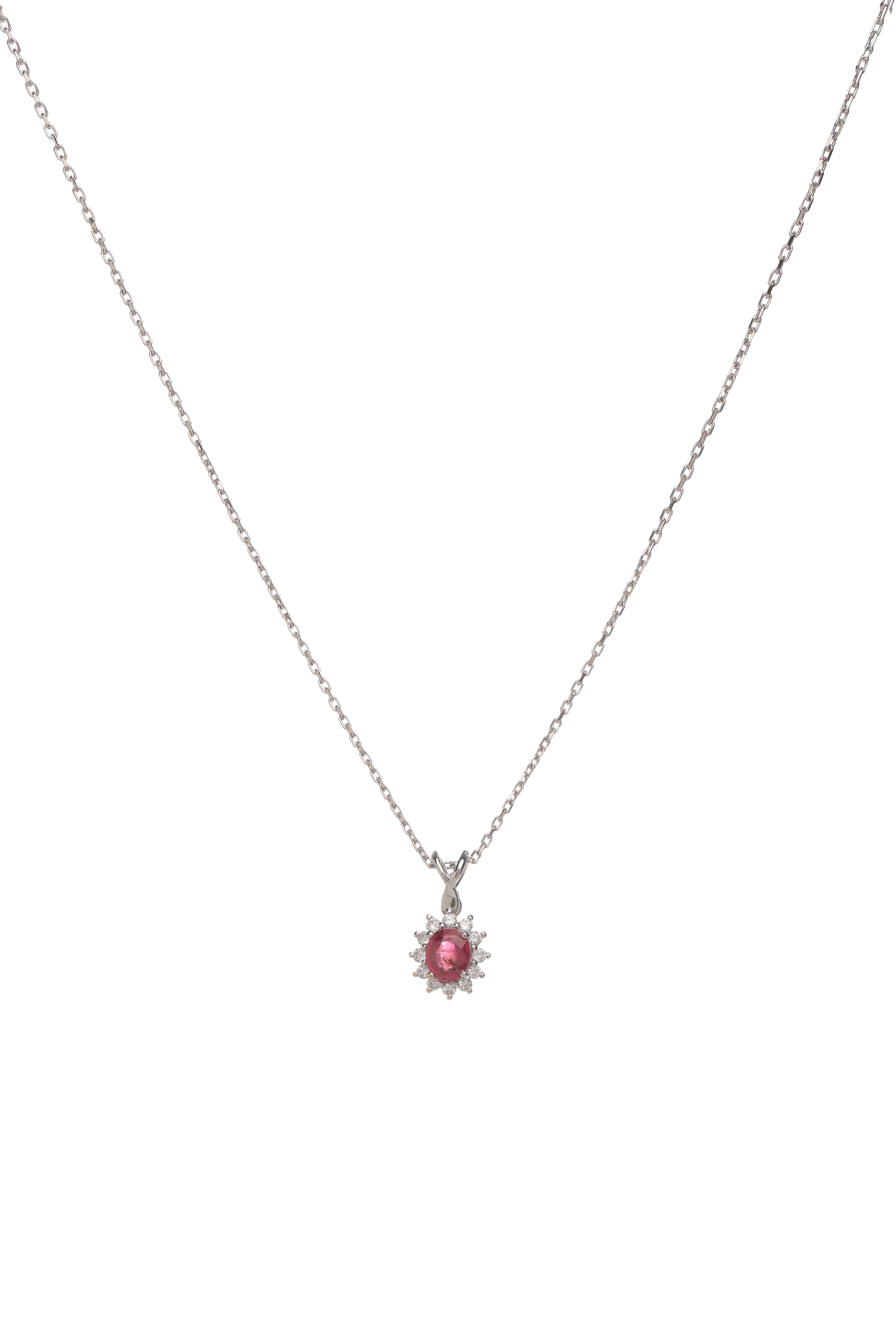 Ruby White Diamond Pendant | White Diamond 0.13 carats, Ruby 0.30 carats, 2.6g
