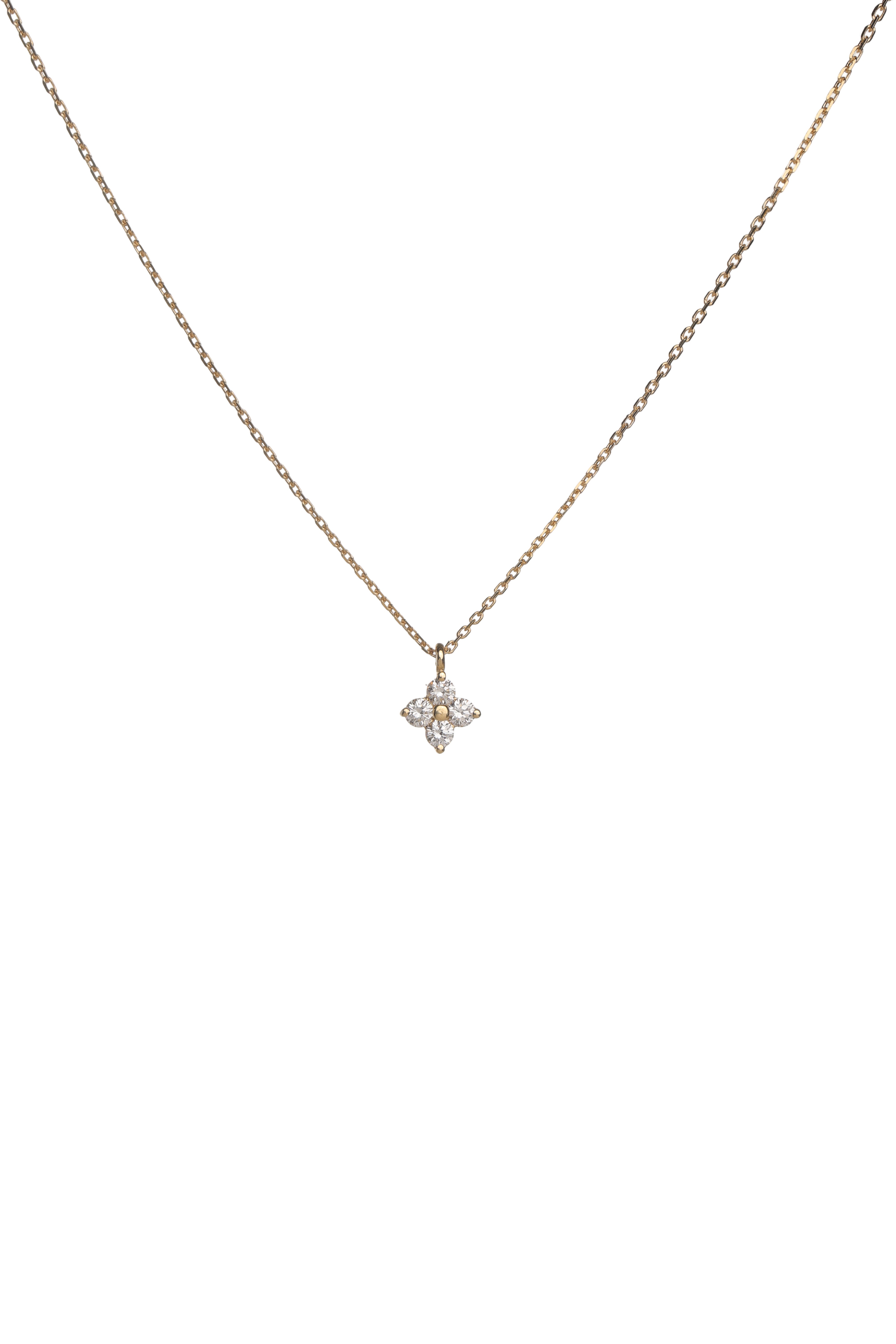 Yellow gold white diamond flower pendant |  0.15 carats, 1.75g