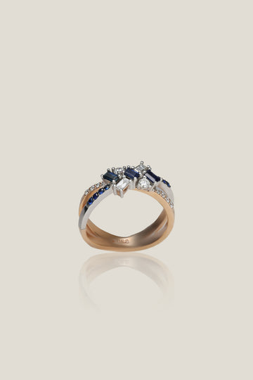 Sapphire Diamond Ring | White Diamond 0.19 Carats, Baguette 0.12 Carats, 5.25g