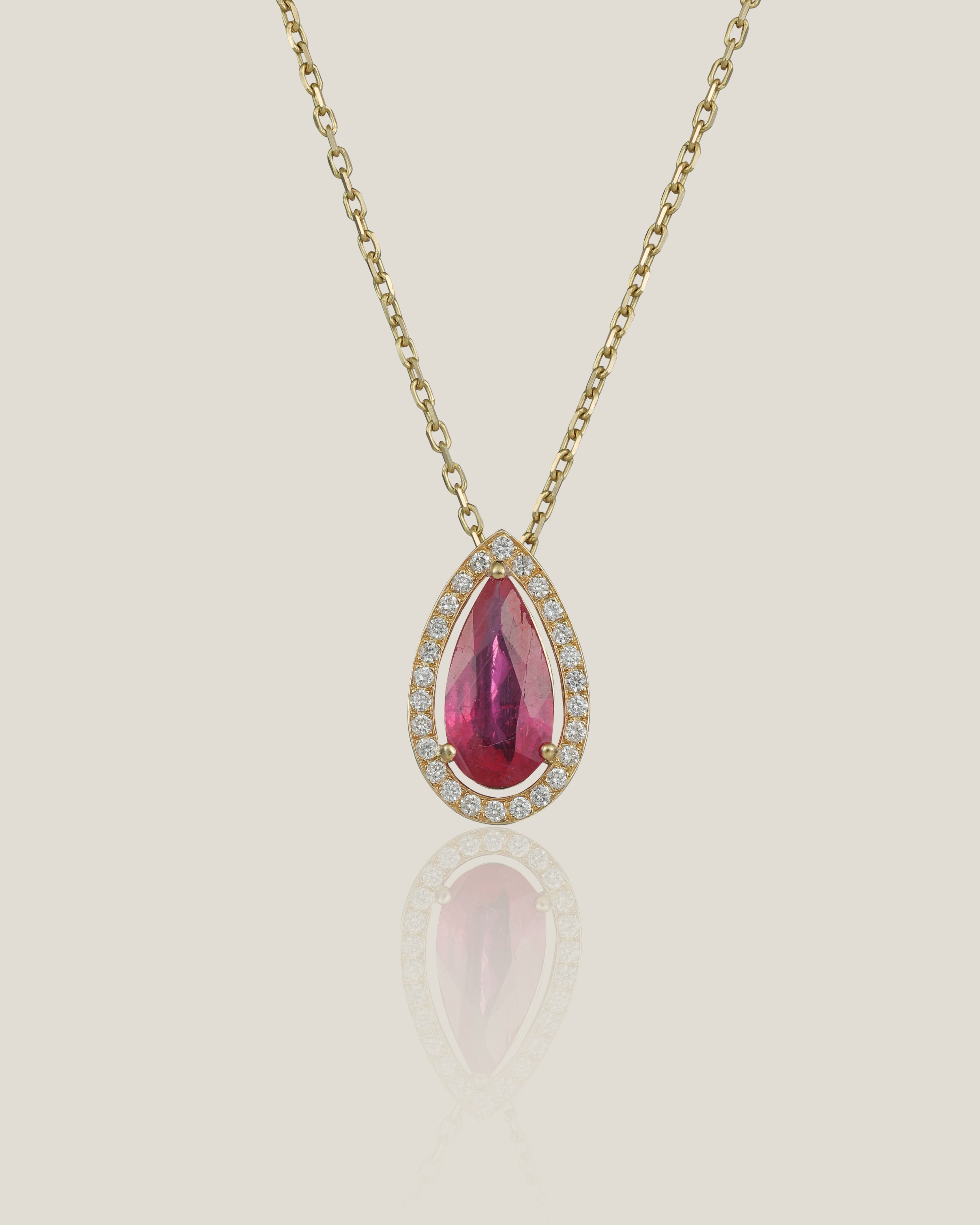 Pear Shape Ruby Diamond Pendant | White Diamond 0.17 carats, Ruby 1.83 carats, 3.6g