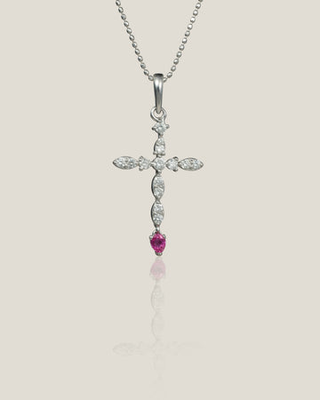Ruby Cross Diamond Pendant | White Diamond 0.308 carats, Ruby 0.073 carats, 2.62g