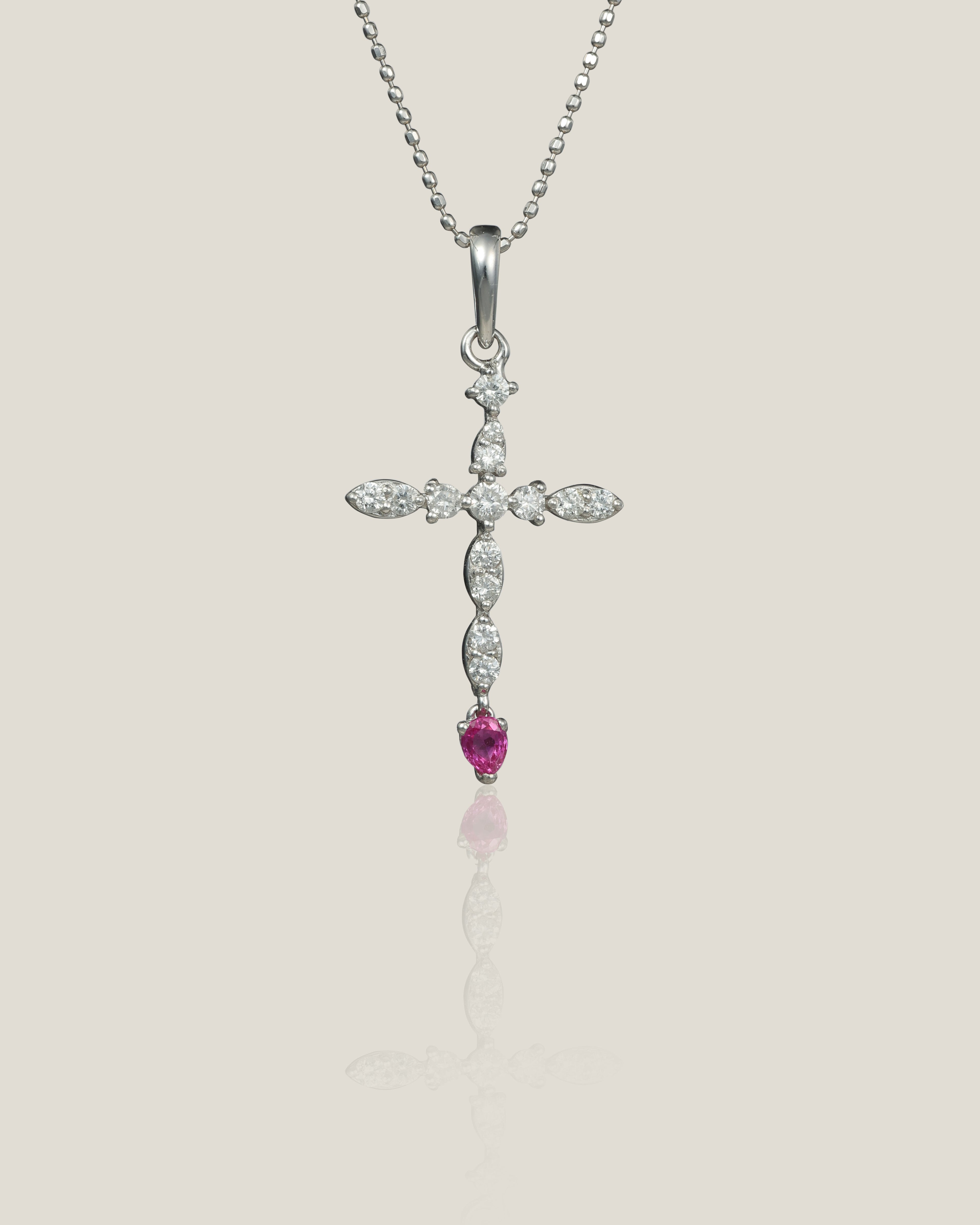 Ruby Cross Diamond Pendant | White Diamond 0.308 carats, Ruby 0.073 carats, 2.62g