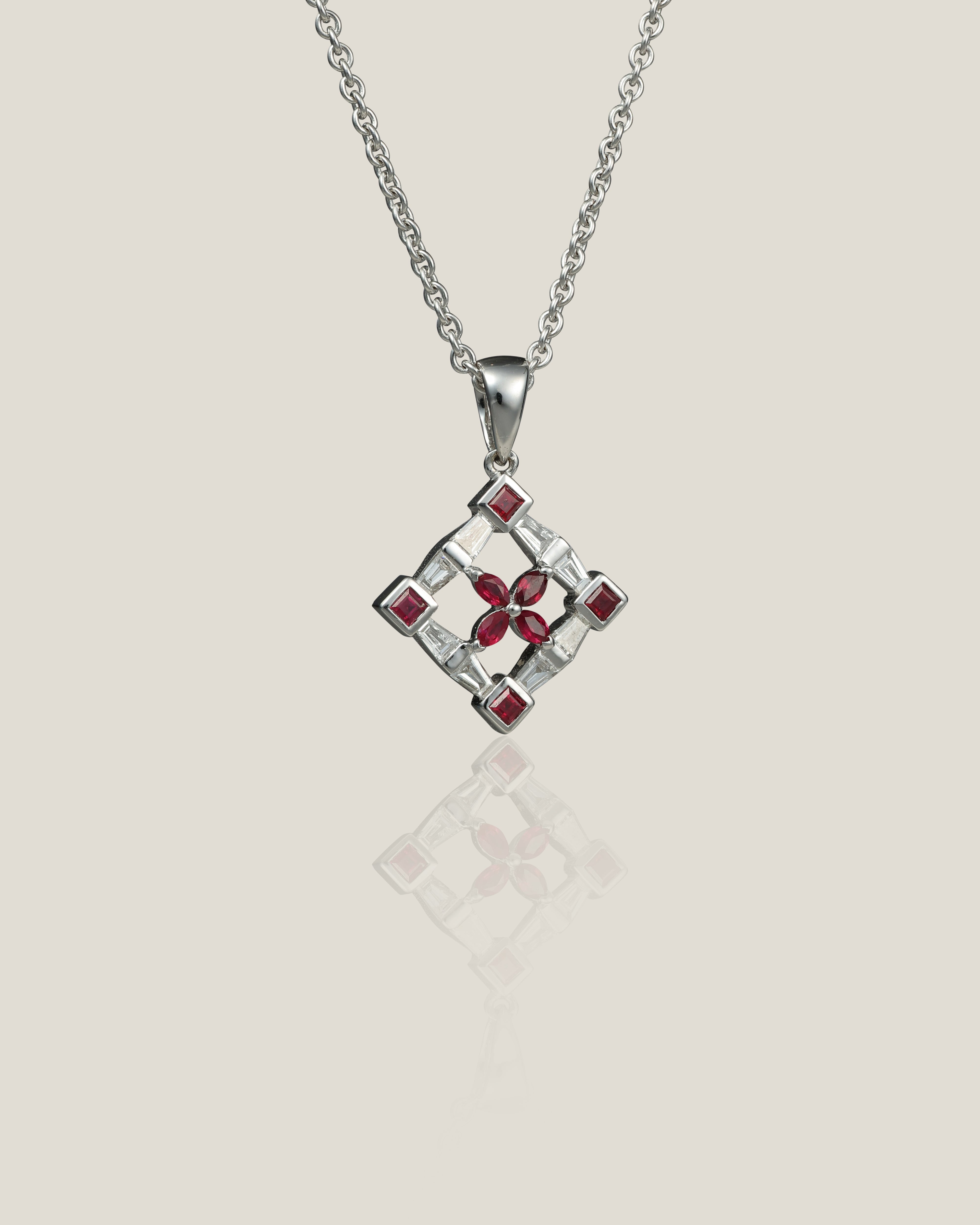 Ruby Diamond Pendant | Baguette 0.32 carats, Ruby 0.34 carats, 6.66g