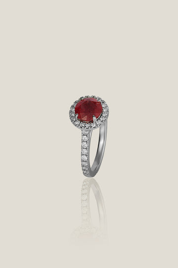 Ruby Round Shape Diamond Ring | White Diamond 0.41 Carats, Ruby 1.82 Carats, 3.62g