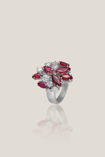 White Gold White Diamond And Ruby Ring | White Diamond 1.39 Carats, Burma Ruby 2.90 Carats, 10.71g