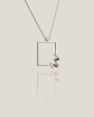Ruby White Diamond Pendant | White Diamond 0.01 carats,  Baguette 0.1 carats, Ruby 0.1 carats, 3.1g