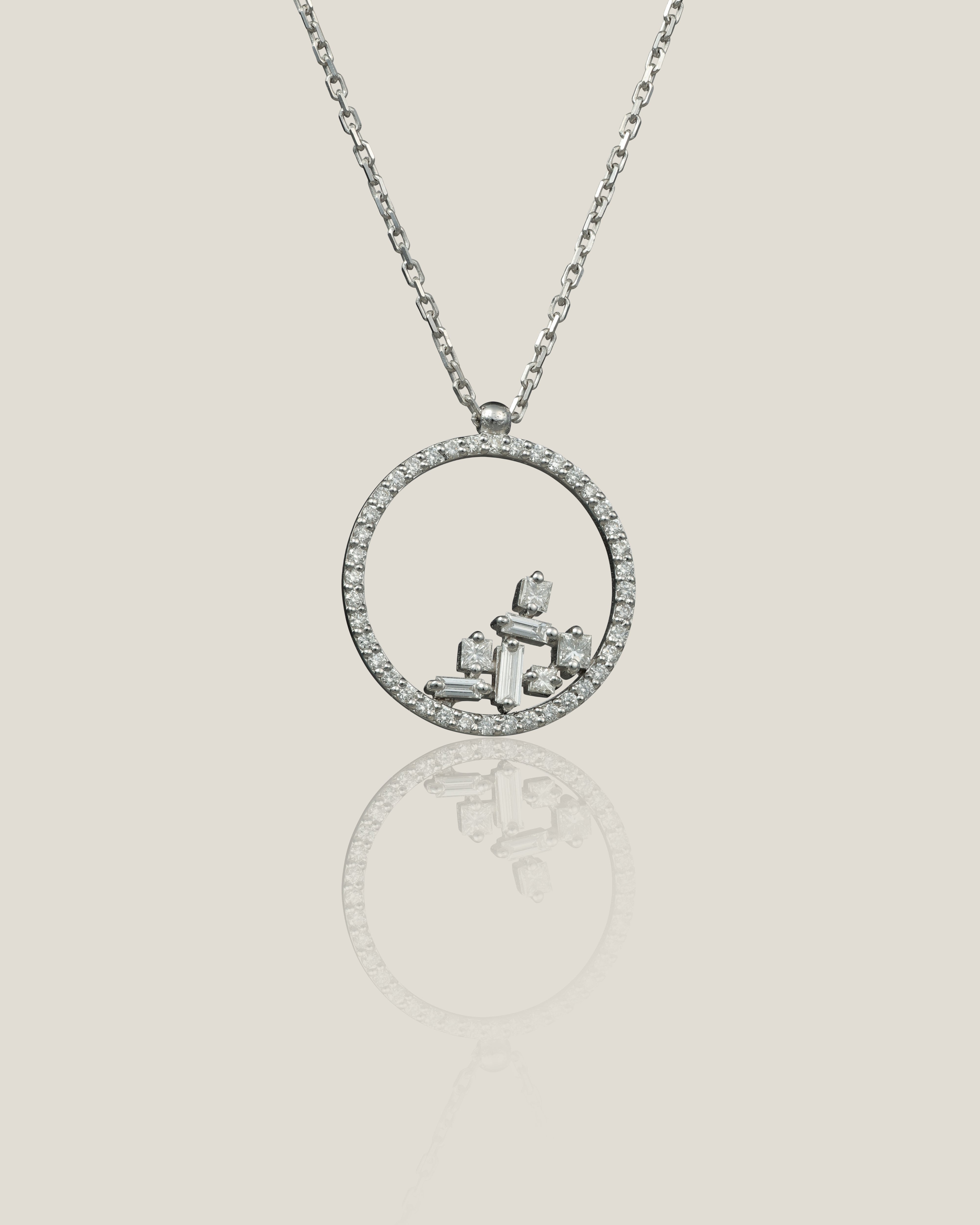White Diamond Pendant | White Diamond 0.16 carat, Princess cut 0.07 carats, Baguette 0.07 carats, 2.96g