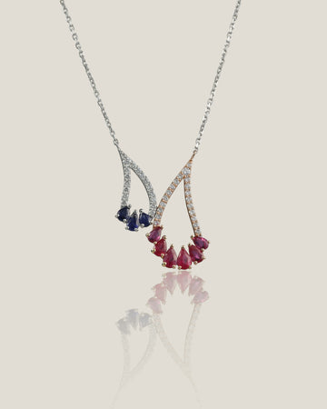 Ruby And Sapphire White Diamond Pendant | White Diamond 0.28 carats, Sapphire 0.36 carats, Ruby 0.89 carats, 3.66g