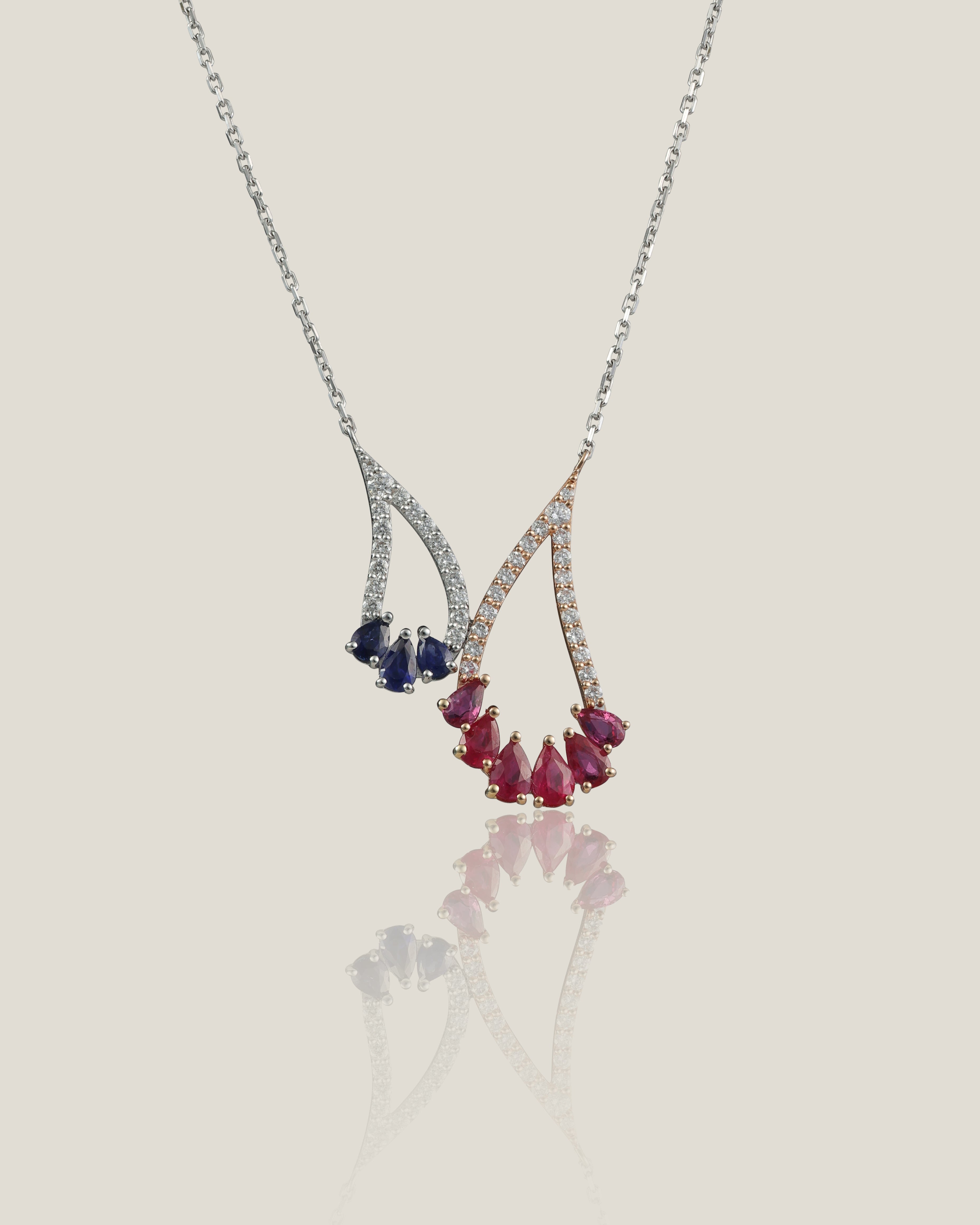 Ruby And Sapphire White Diamond Pendant | White Diamond 0.28 carats, Sapphire 0.36 carats, Ruby 0.89 carats, 3.66g