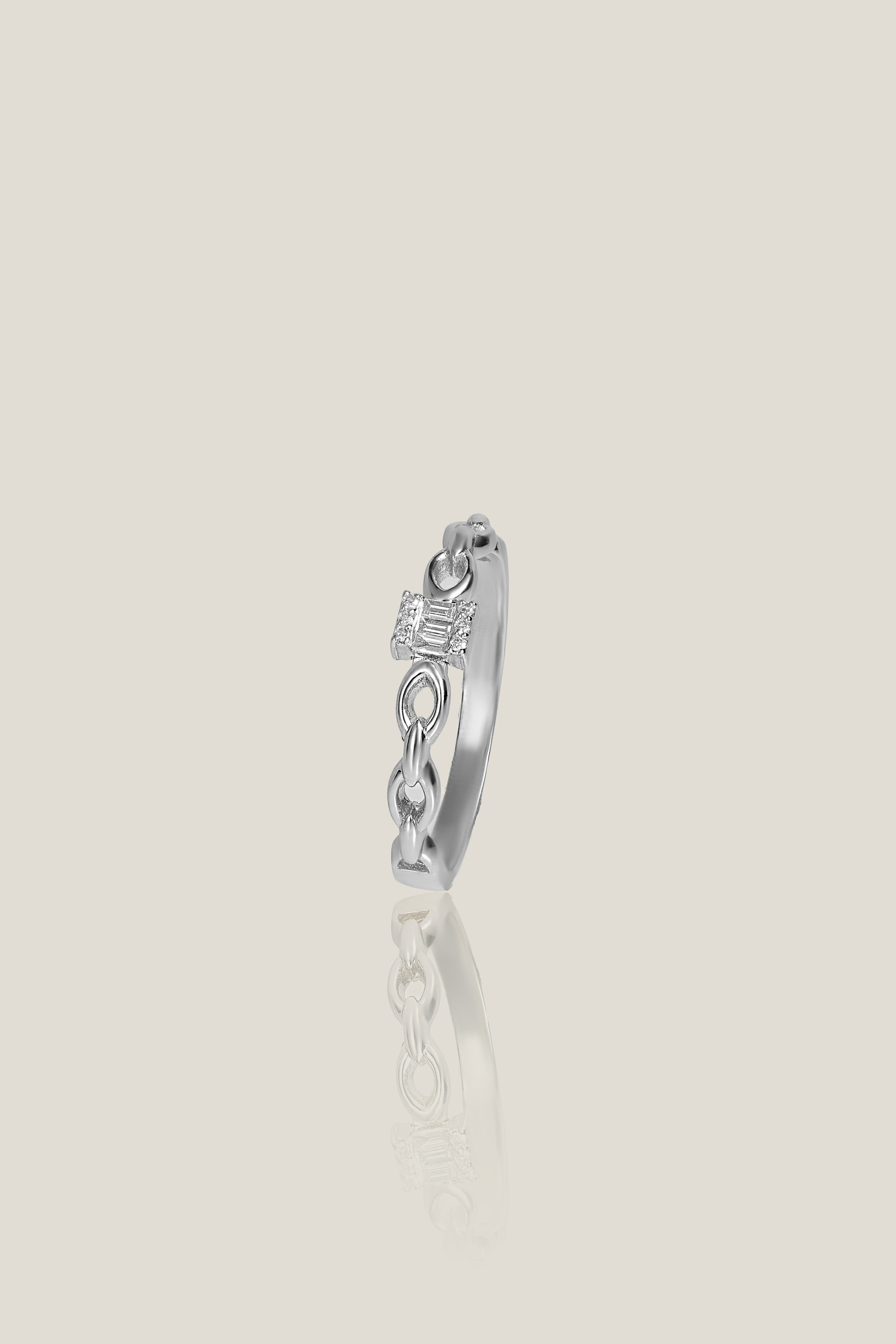 White Diamond Ring | White Diamond 0.02 Carats, Baguette 0.04 Carats, 2.3g